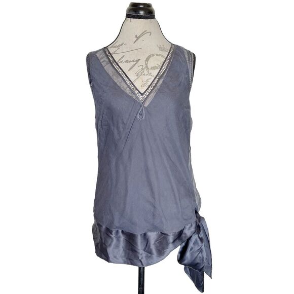 Womens Blouse Tank Top Sz Medium Y2K 90's Paris Hilton Gray Side Tie Sleeveless - Picture 1 of 10